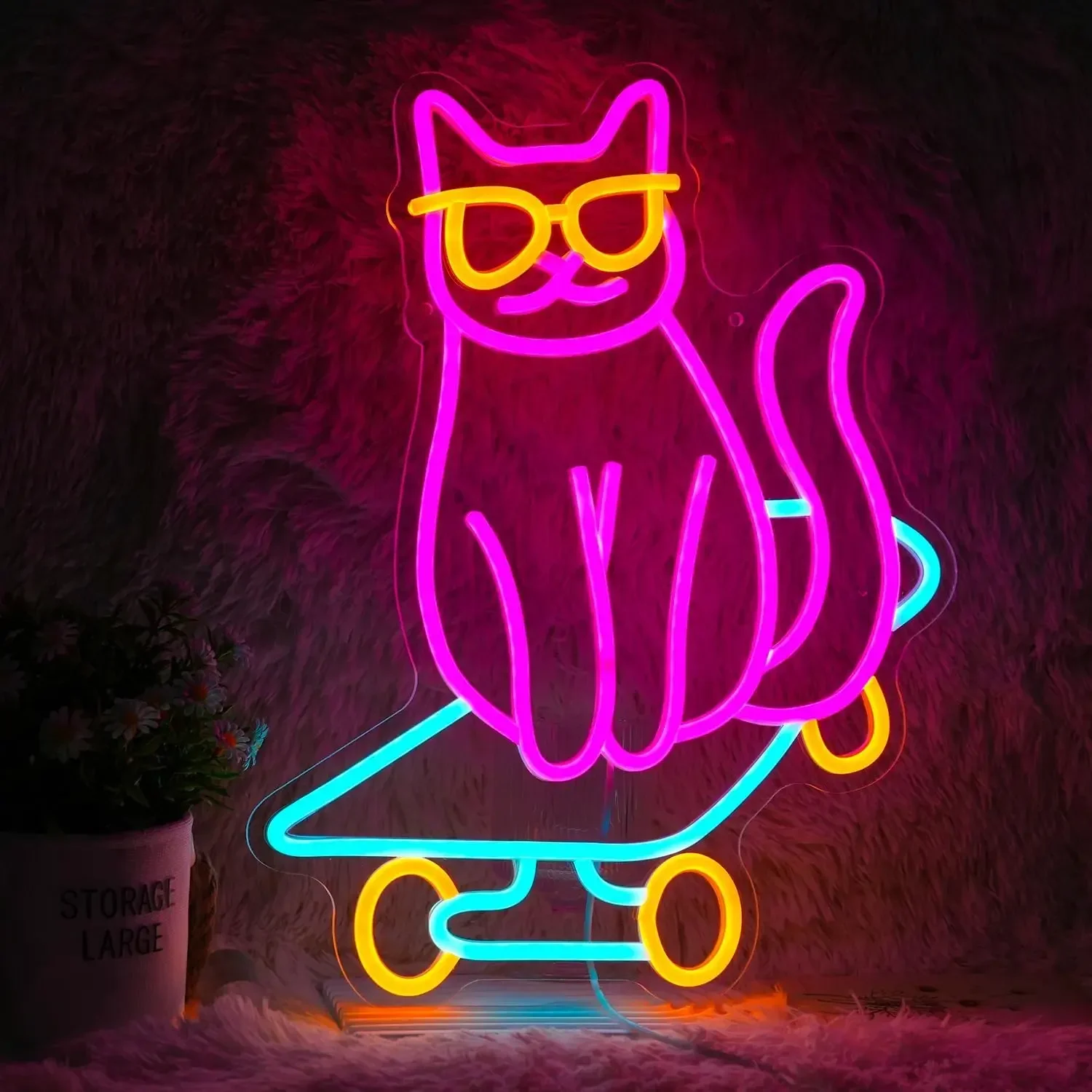 

Неоновая вывеска «Кот на скейтборде» с регулируемой яркостью, USB LED неоновая лампа для детской спальни, магазина игрушек, детской комнаты, декора стен, крутой подарок на тематическую вечеринку с животными