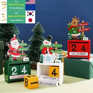 Wooden countdown to Christmas, table ornaments, desktop decorations, gifts, 1pc 12 Main Sales Wood Calendar - №11
