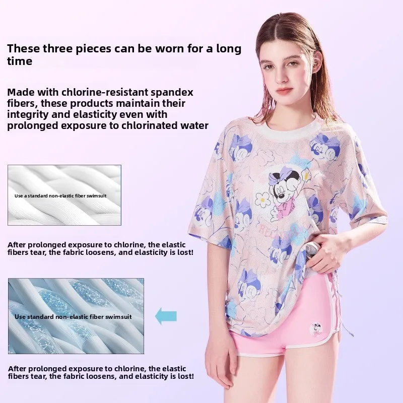 디즈니 커버업 3피스 수영복, 새로운 여성용 2피스 자외선 차단 수영복 해변 및 온천에 적합