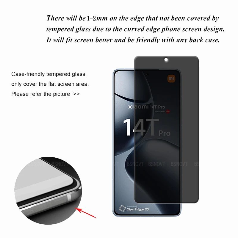 4/3/2/1Pcs For Xiaomi 14T Glass Xiaomi Mi 14T Pro Tempered Glass 9H Protective Privacy Anti-Spy Glue Screen Protector Xiaomi 14T