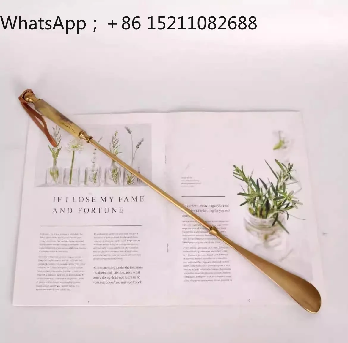 LLY brass beef bone long handle household creative shoehorn light luxury shoe carrying device retro entrance decoration