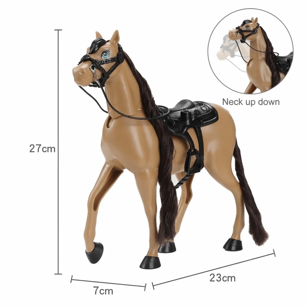 Gifts PVC Horse Figurine Movable Head Long Mane Horse Model Removable Saddle Pony Figurine For Playing House