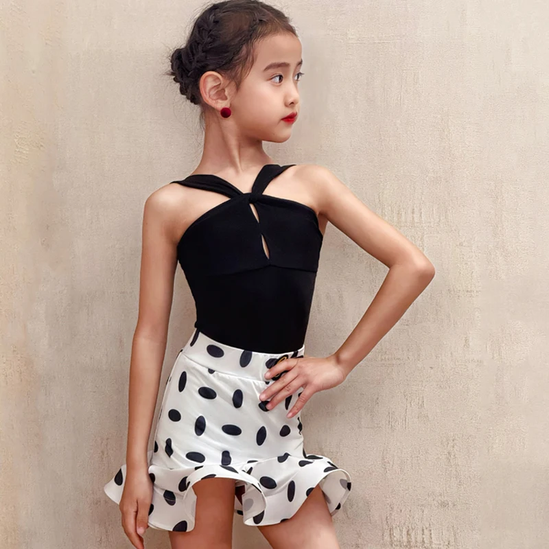 ラテンダンスドレス新しい夏のパフォーマンスダンススーツ女の子ルンバサンバステージ着用水玉フリルスカート子供ダンスウェア