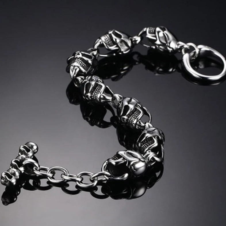 punk stainless steel bracelet Skull Link Bracelet, Gothic Punk Biker Skull Charm Bracelet for Men,Hip Hop Streetwear Accessory G