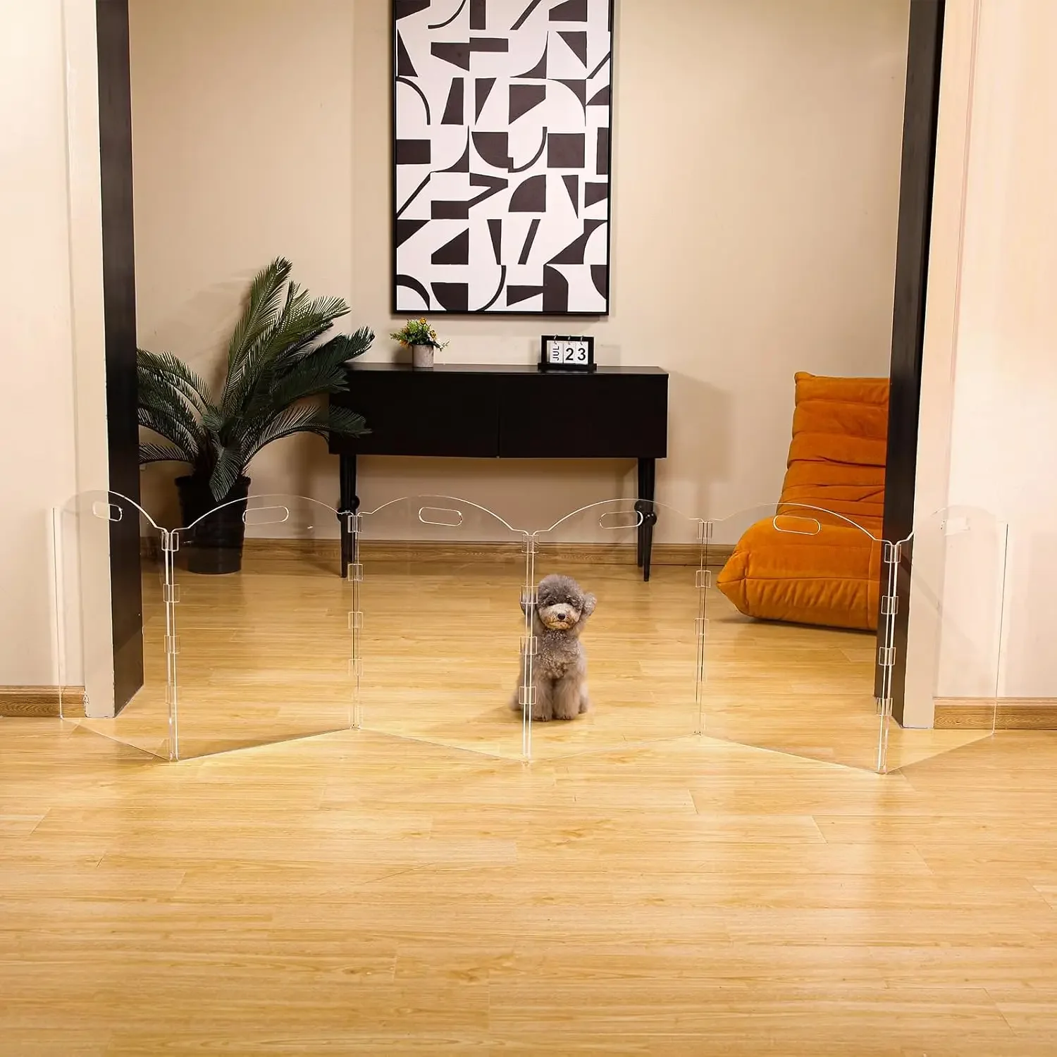 بوابة كلب للمنزل، بوابة حيوانات أليفة من الأكريليك الشفاف للكلاب، بوابات كلب قائمة بذاتها للمداخل، كلب جرو قائم بذاته قابل للطي #2