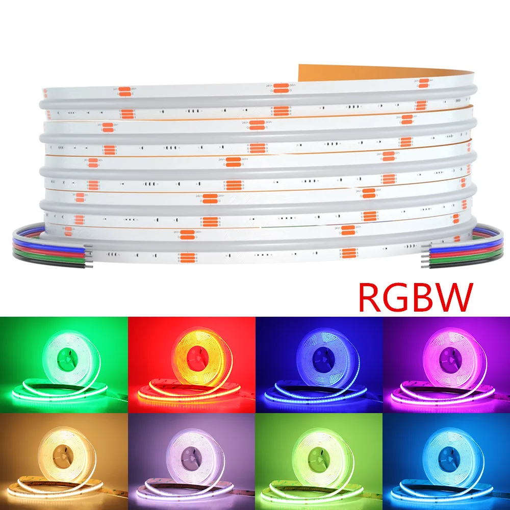 RGBCCT RGBW COB LED Strip 12mm 840leds High Bright  DC 24V Dimmable LED Lights High Density Flexible Light Tape for Room Decor