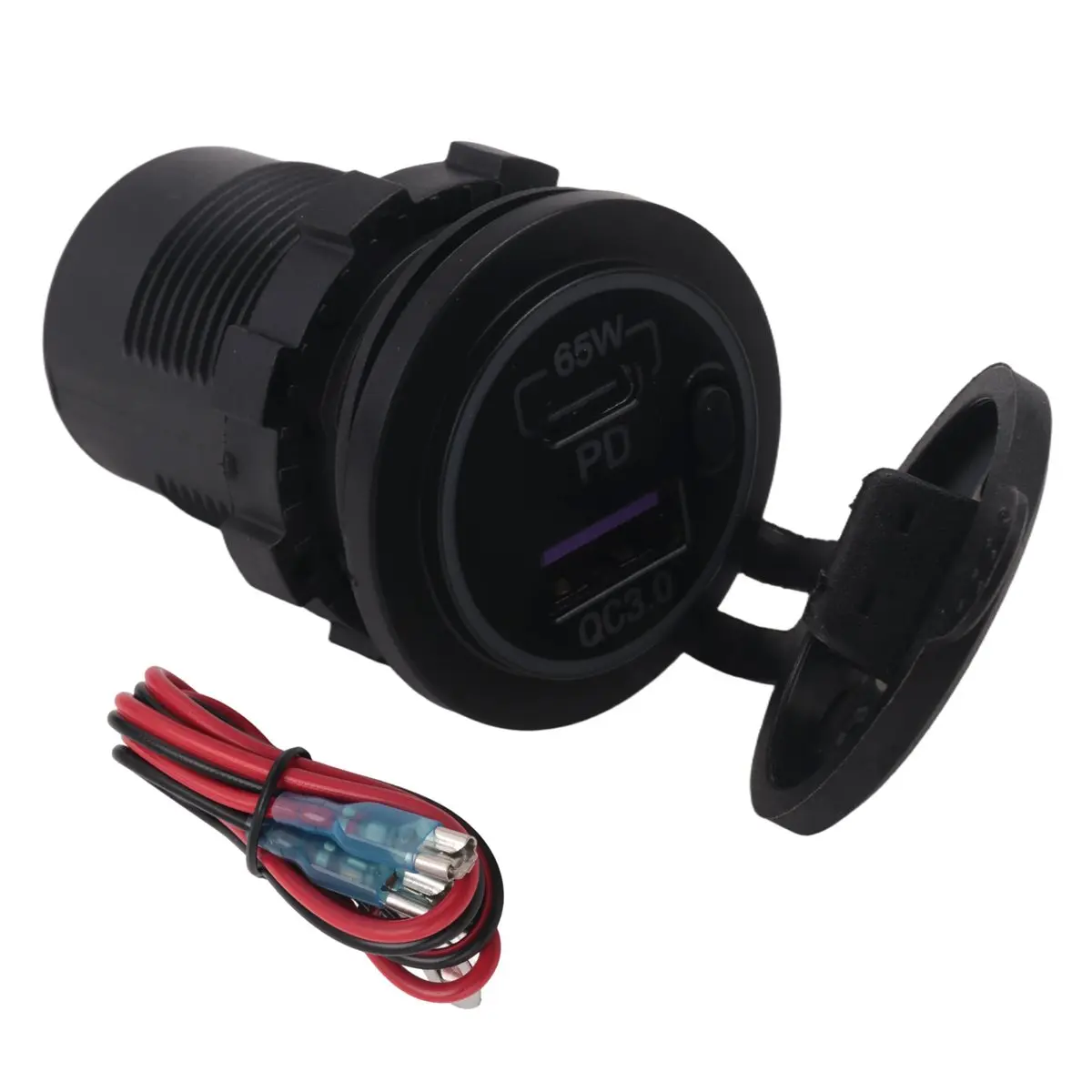 A46U 65W PD 12V USB Outlet for Laptop USB C Car Charger Socket Multi Port Outlet Waterproof Adapter for Car Boat Truck