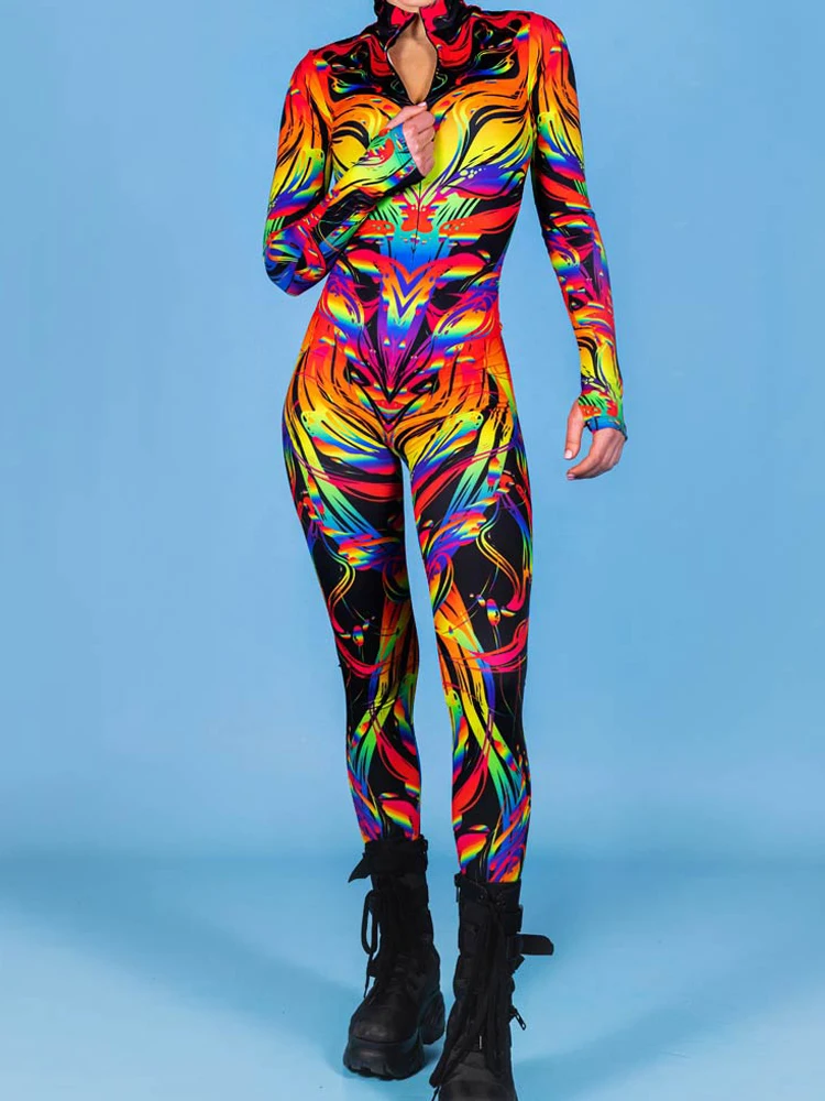 Halloween Seksowne Kobiety Body Rajstopy Kolorowy Wzór Fal Slim Fit Role Play Cosplay Rave Party Maskarada Stroje Kombinezony