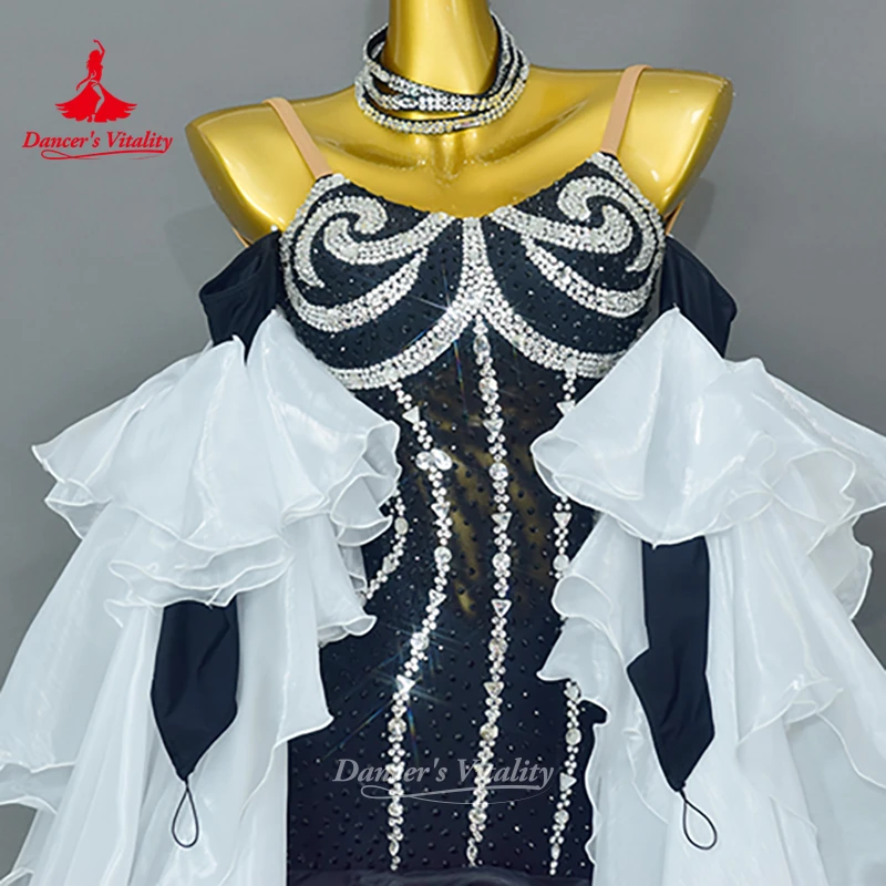 Adult Ballroom Dance Perform&Contest Wrapped Hips Dress with Necklace Custom Teenagers Viennese Waltz Clothing Dancer's Vitality