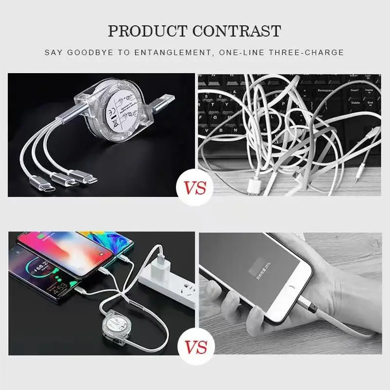 3 in 1 einziehbares Daten-USB-Kabel für iPhone-Ladegerät Schnellkabel-Ladekabel für Android-Handy Typ C Xiaomi für Audi Sline Rs