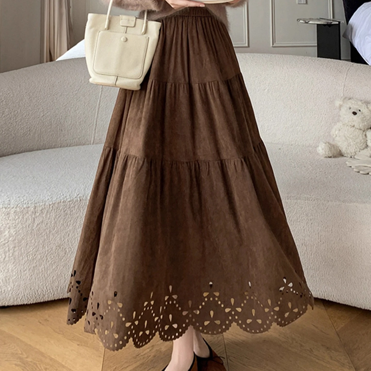 

Skirt Women High Waist Slim Midi Skirt Autumn Winter Maillard Style
