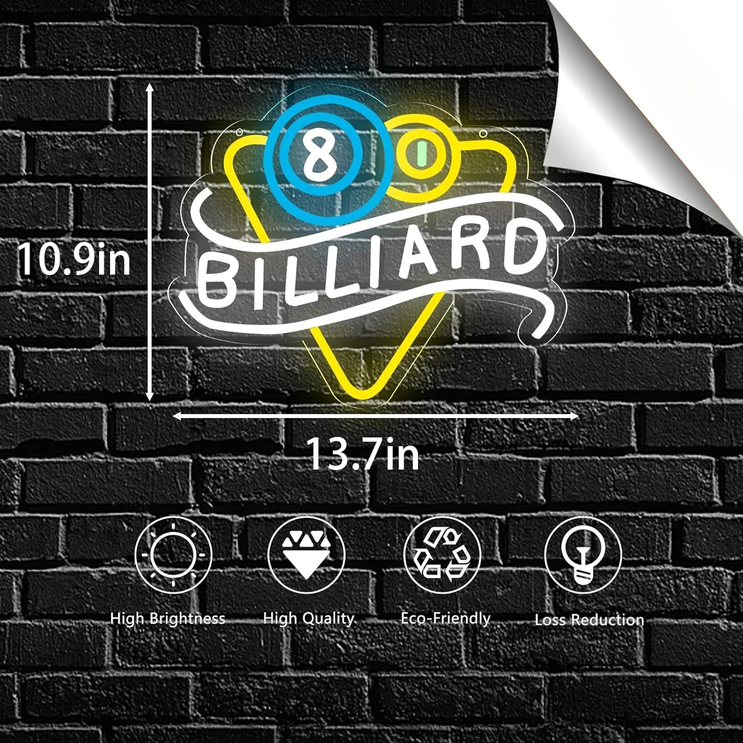 Billiards Neon LED Wall Sign for Game Room & Bar Decor, USB Powered Hanging Art Billboard Light, Perfect Gift for Pool Fans