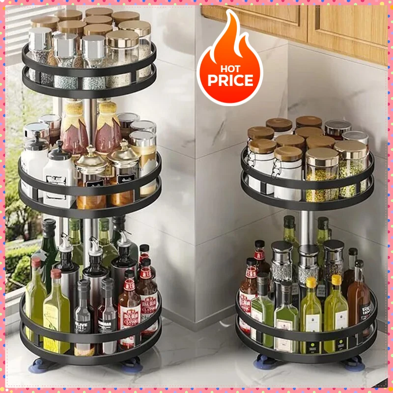 360 ° Estante organizador de especias con rotación, latas para accesorios de cocina, bandeja de almacenamiento antideslizante para condimentos y especias