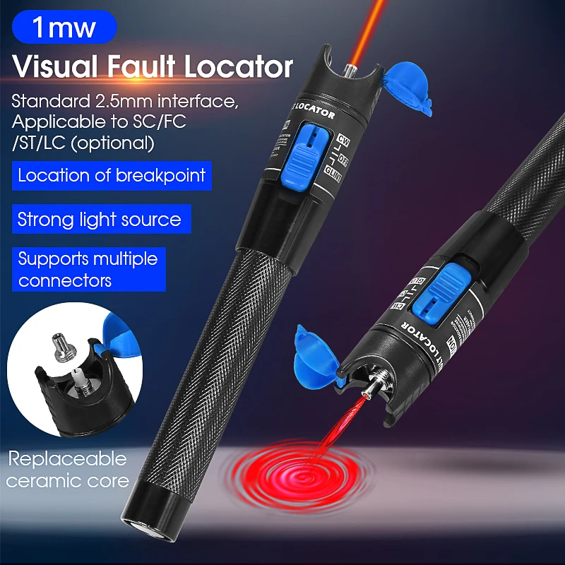 

Визуальный дефектоскоп 1/10/20/30/50/60/80 МВт VFL тестер оптоволокна FTTH инструмент для тестирования оптического волокна 2,5 мм интерфейс VFL