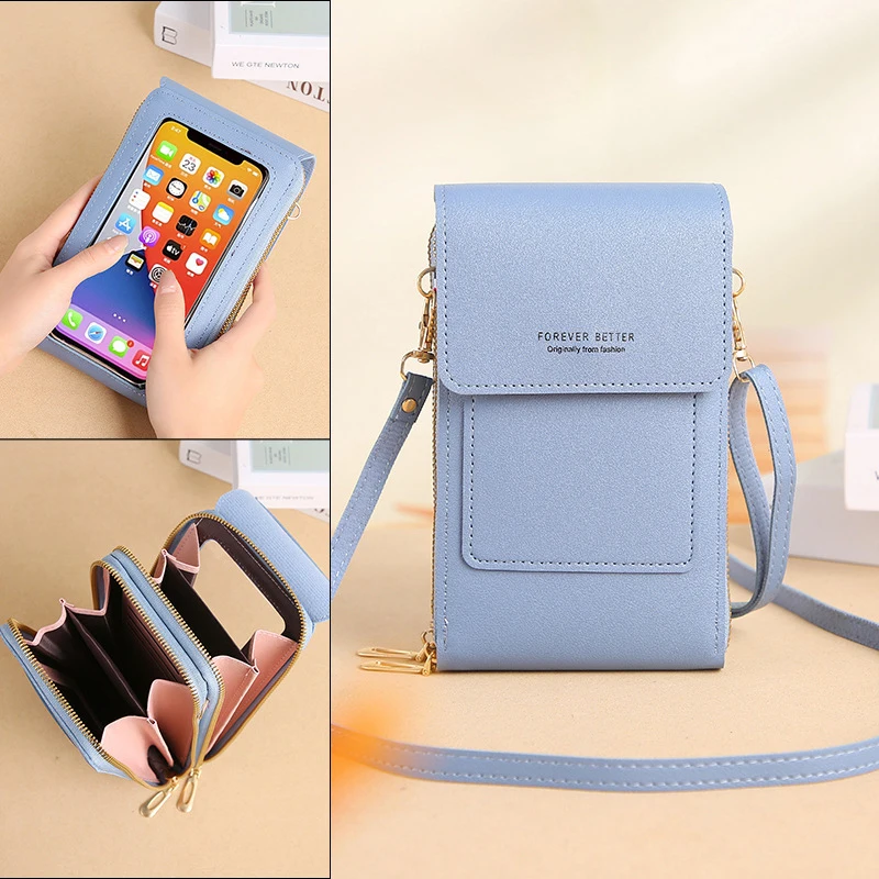 1Pc Women\'s Handbag Touch Screen Cell Phone Purse Shoulder Bag Female Small Wallet Soft Leather Crossbody Bags Of Women