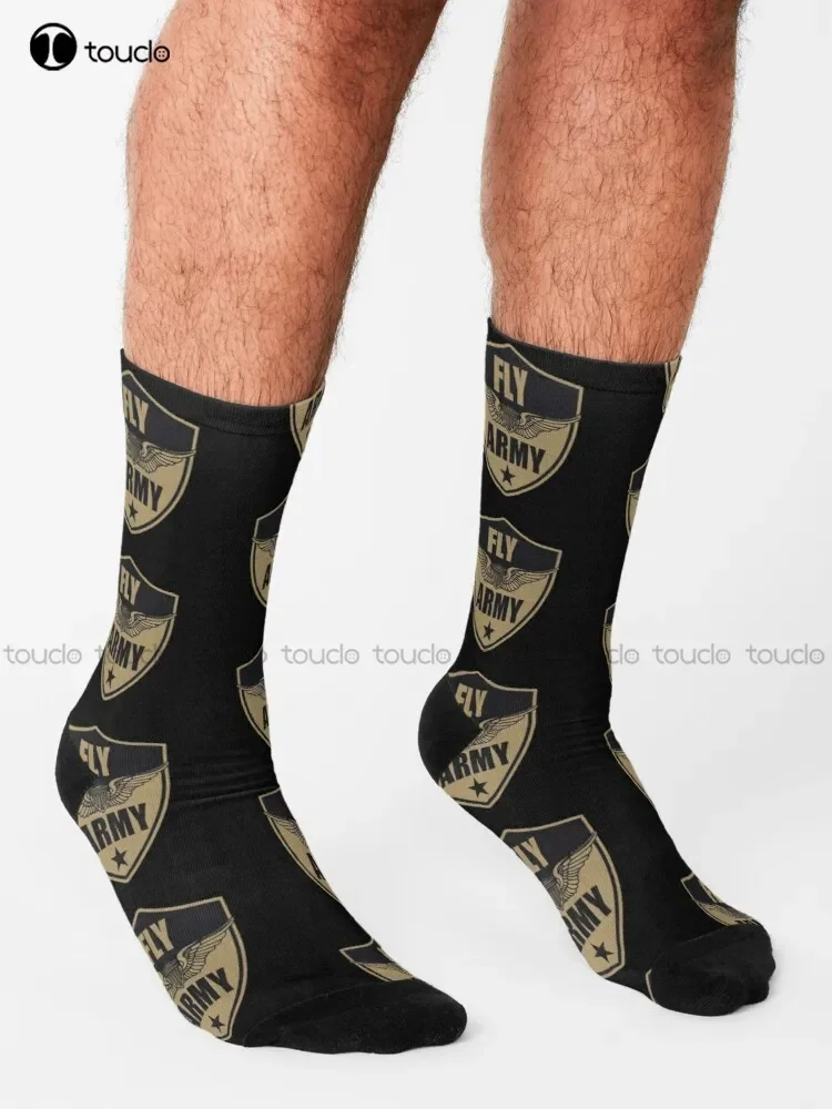 Army Aviation - Fly Army Socks Youth Black Soccer Socks Personalized Custom Unisex Adult Teen Youth Socks 360° Digital Print Art view 2