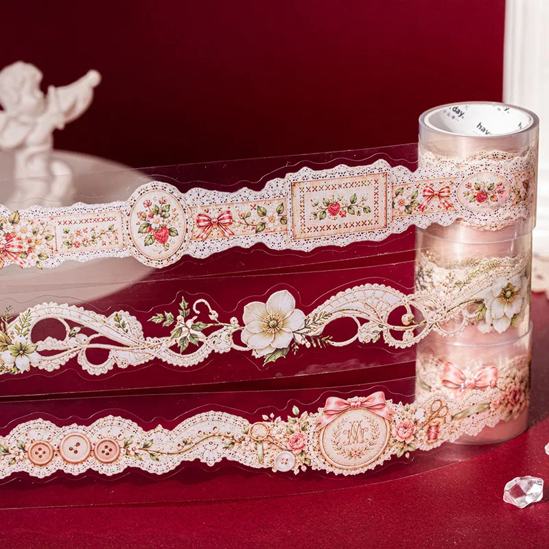 1 Roll of Winding Poetry Series Die-Cut PET Tape Lace Decoration Journal Supplies 6 Styles Collage Colourful Tape