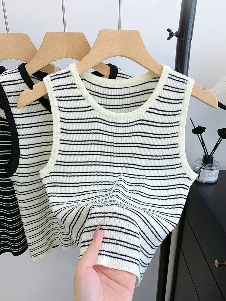 

Pop New Basic Bottoming Striped Chain Elasticity Vests Women Tank & Camis Autumn Winter Wild Crop Short Tops