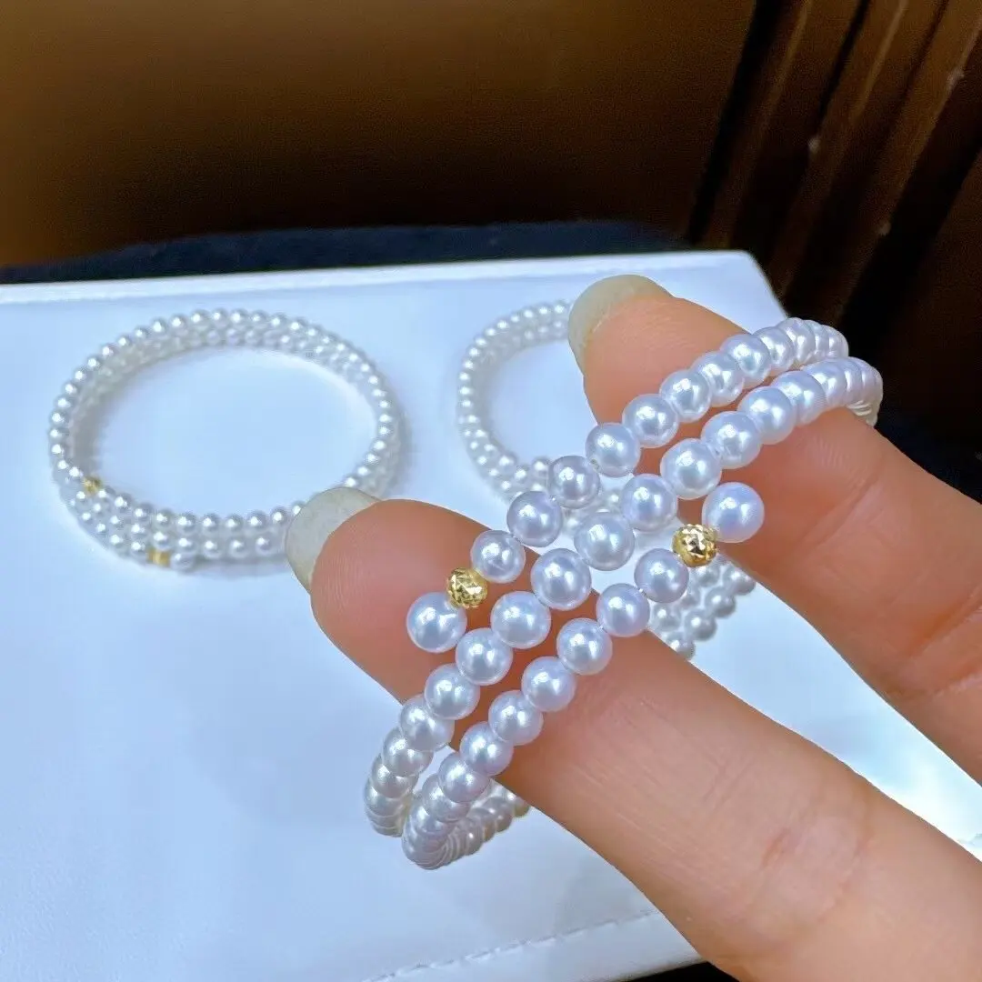 Fashionable Multi-Circle Natural Pearl Bracelet, AAAA Grade 3-4mm Premium Japanese White Pearl Bracelet