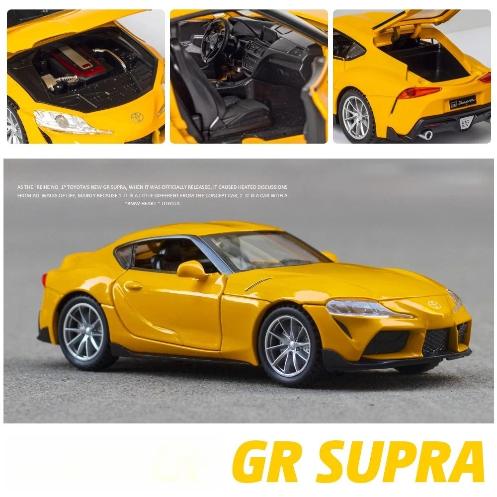 1:32 GR Supra Sport Car, precyzyjny model z odlewu metalowego, symulacja dźwięku i świateł, napęd na sprężynę, zabawka kolekcjonerska dla dzieci, prezent