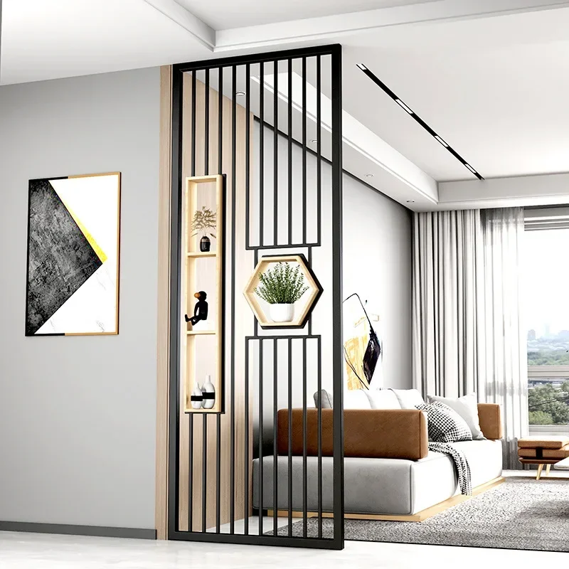 Wrought iron screen, decorative living room, entrance door, artistic light luxury stainless steel, glass partition