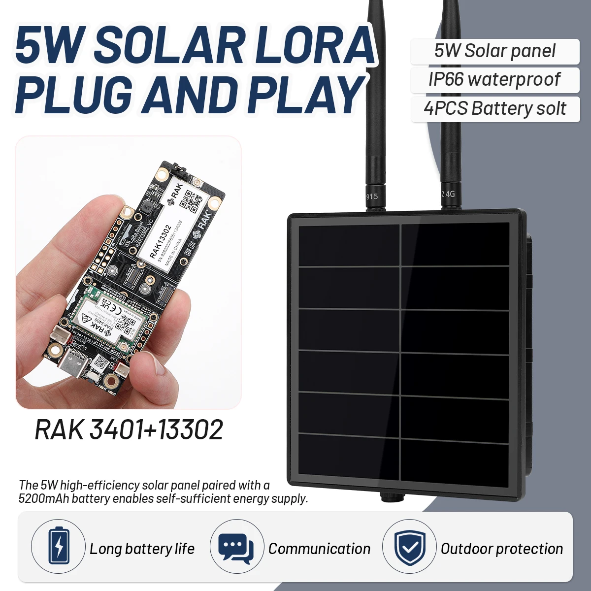 RAK WisMesh Solar LoRa Repeater Kit for Meshtastic LoRa Mesh Network with NRF52840 PA RAK Wisblock 1W Booster Starter Kit
