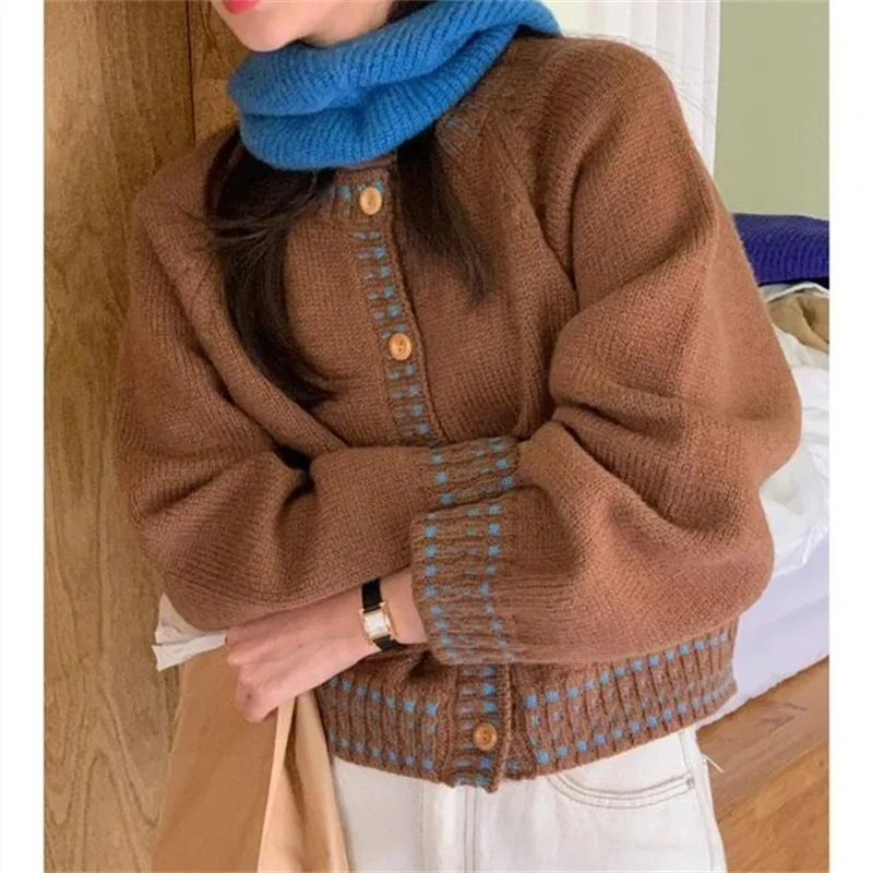 2025 Cardigan lavorato a maglia a maniche lunghe maglione allentato inverno donna autunno O-collo cappotti coreani elegante moda casual maglieria vestiti