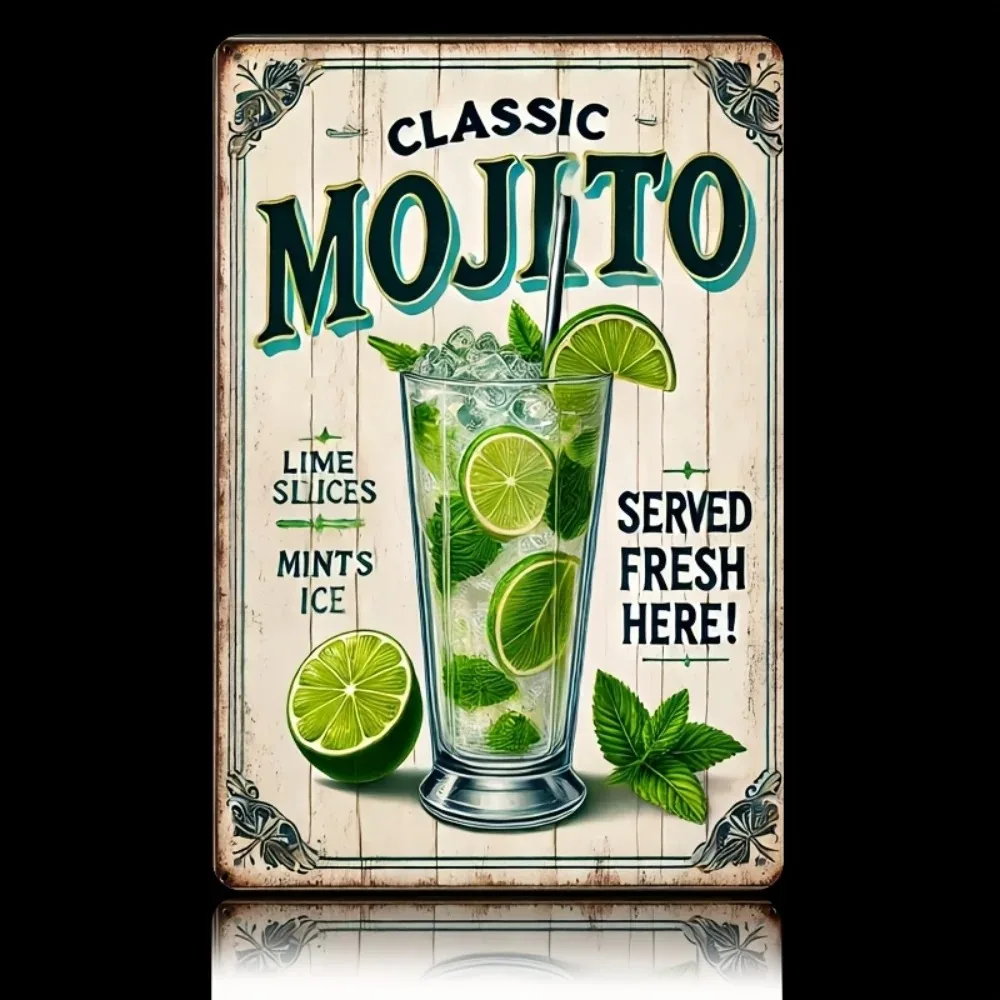 علامة معدنية من RetroTinWorks "الكلاسيكية Mojito". |   ديكور كوكتيل عتيق |   مادة الحديد |   بيوت الشاطئ والمقاهي ذات الطابع |   ورق النعناع
