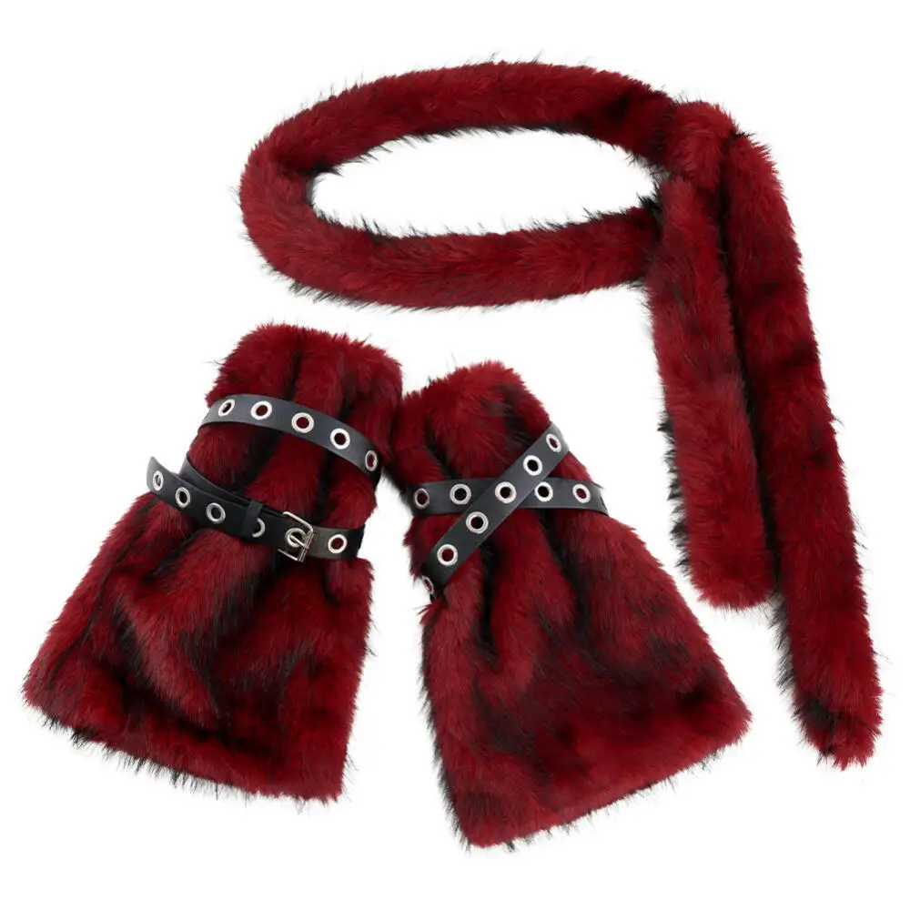 Woman Autumn Winter Thermal Leggings Mid-Length Subculture Fuzzy Belt Hot Girl Long Strip Waist Chain Punk Style Prop
