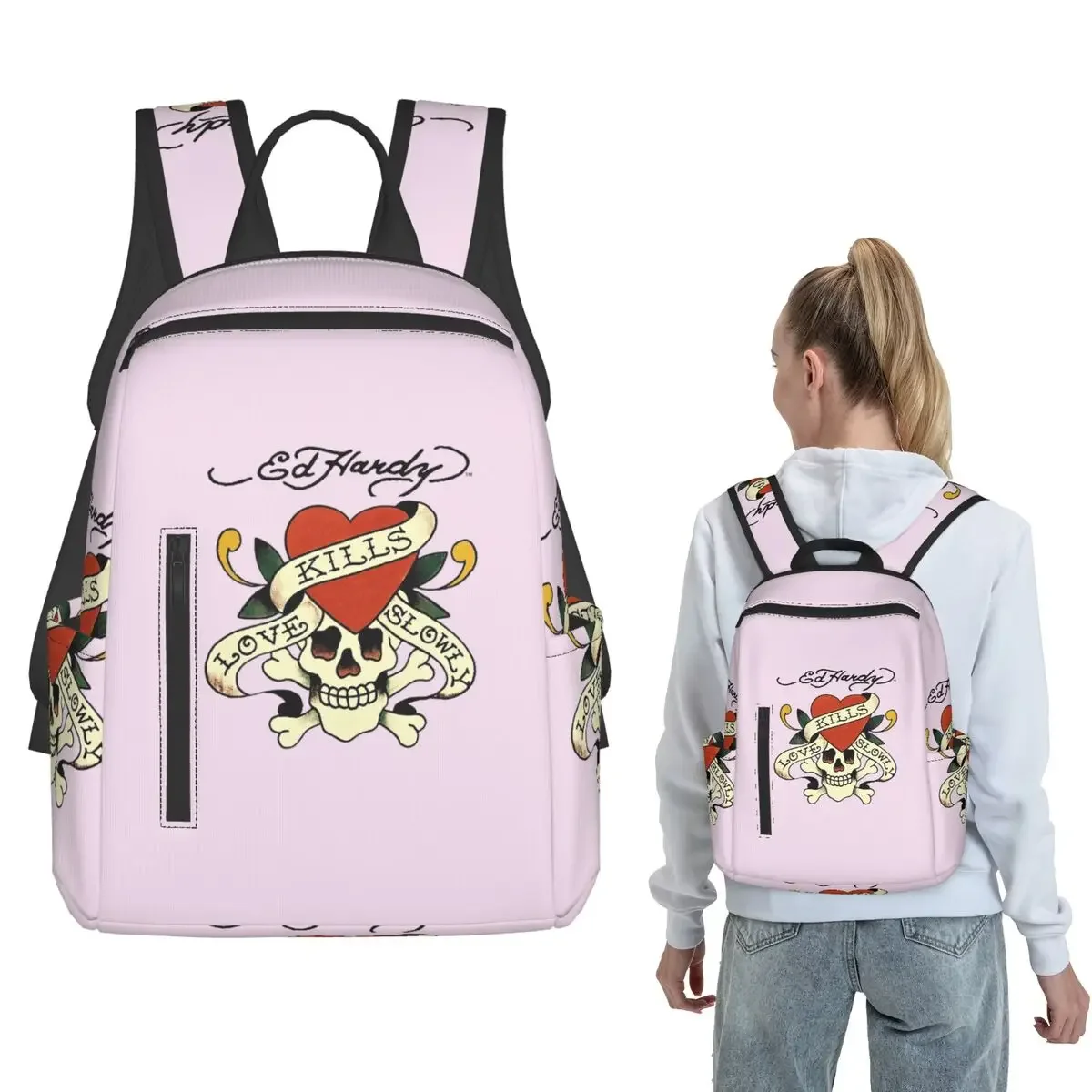 Ed Hardy Love Kills Slowly Backpack Large Capacity Boys Girls BookBag School Bag Shoulder Bags for Men Women