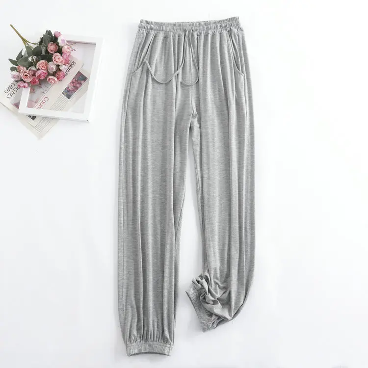 Casual Solid Color Home Pants Thin Mosquito Proof Air Conditioned Pants Loose Modal Pajama Pants for Women\'s Summer Sleepwear