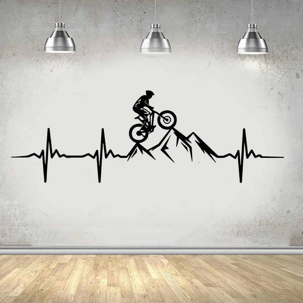 MTB Mountain Bike Heartbeat Wall Decal Living Room Bedroom Man Mountain Biker Downhill Bicycle Wall Sticker Playroom Vinyl