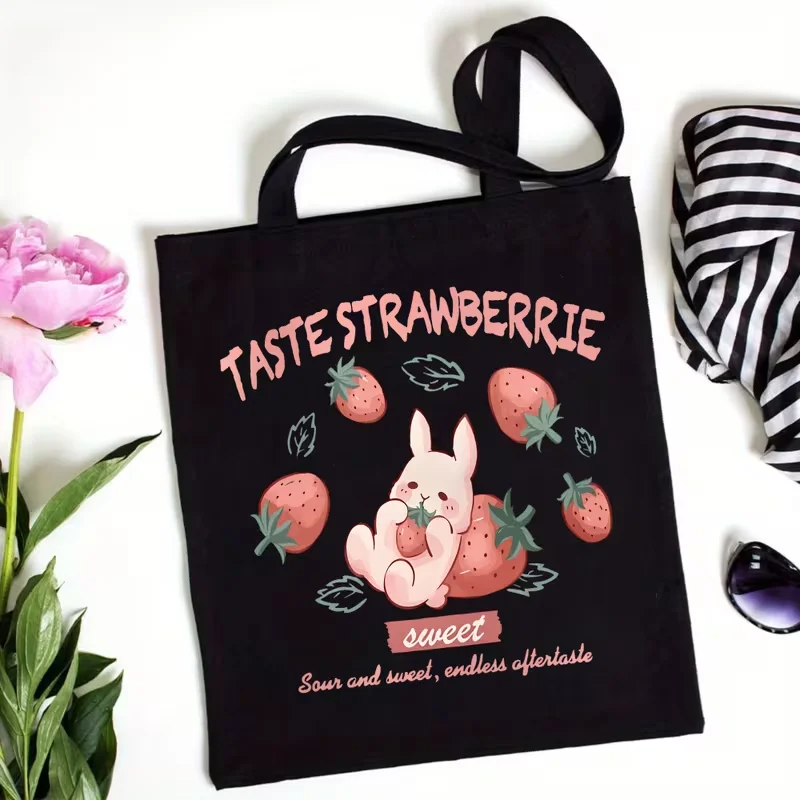 

Strawberry Sweet Bunny Tote Bag - Cute Bunny & Strawberries Design, Everyday Shopping Bag for Women,BirthdayValentine'S Gift