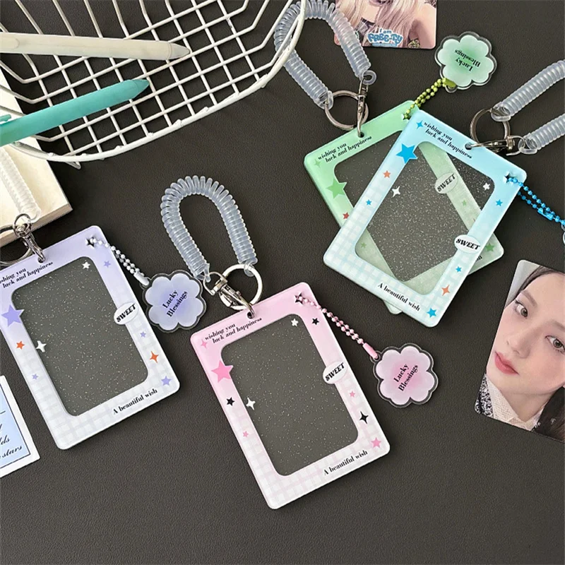 KPOP Clover-tarjetero acrílico transparente con purpurina de 3 pulgadas, tarjetero coleccionable de postales, álbum de Idol, Protector de tarjetas de fotos, K-POP