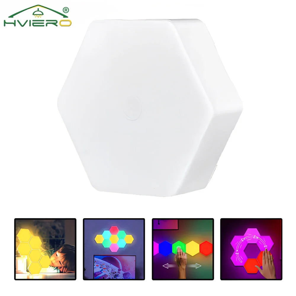 

RGB Room LED Quantum Hexagon Light Touch Sensor Wall Lamp DC 5V Honeycomb Colorful Modular Control Night For Bedroom Decoration