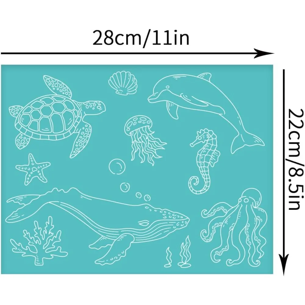 2Pcs 11x8.6 Inch Sea Animal Self-Adhesive Silk Screen Printing Stencil Sea Turtle Whale Silk Screen Stencil Jellyfish Octopus - view 2