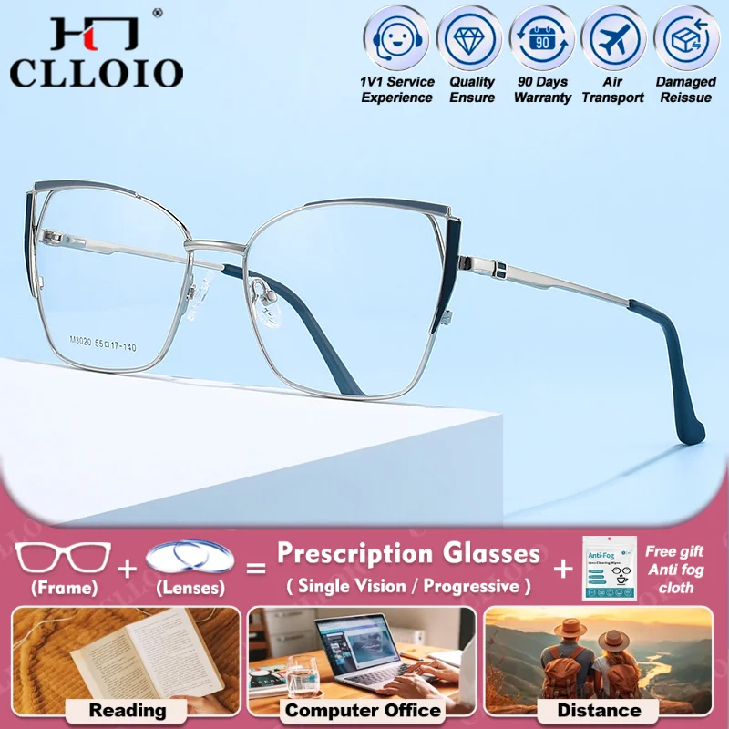 

CLLOIO Fashion Lady Butterfly Cat Eye Lgrge Frame Anti-blue Light Reading Glasses Women Myopia Progressive Prescription Eyeware