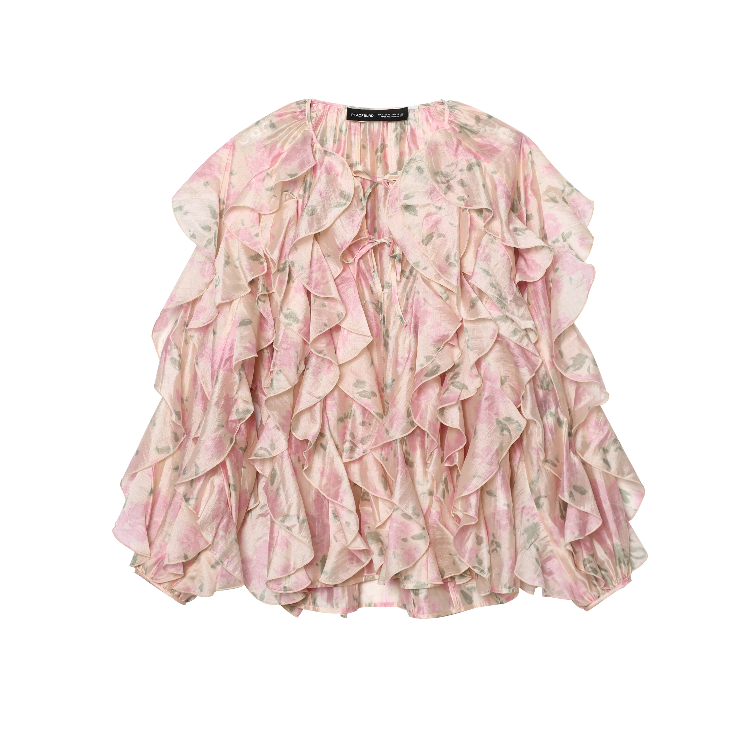 

Women's clothing 2025 autumn new French sweet style floral print long-sleeved shirt top