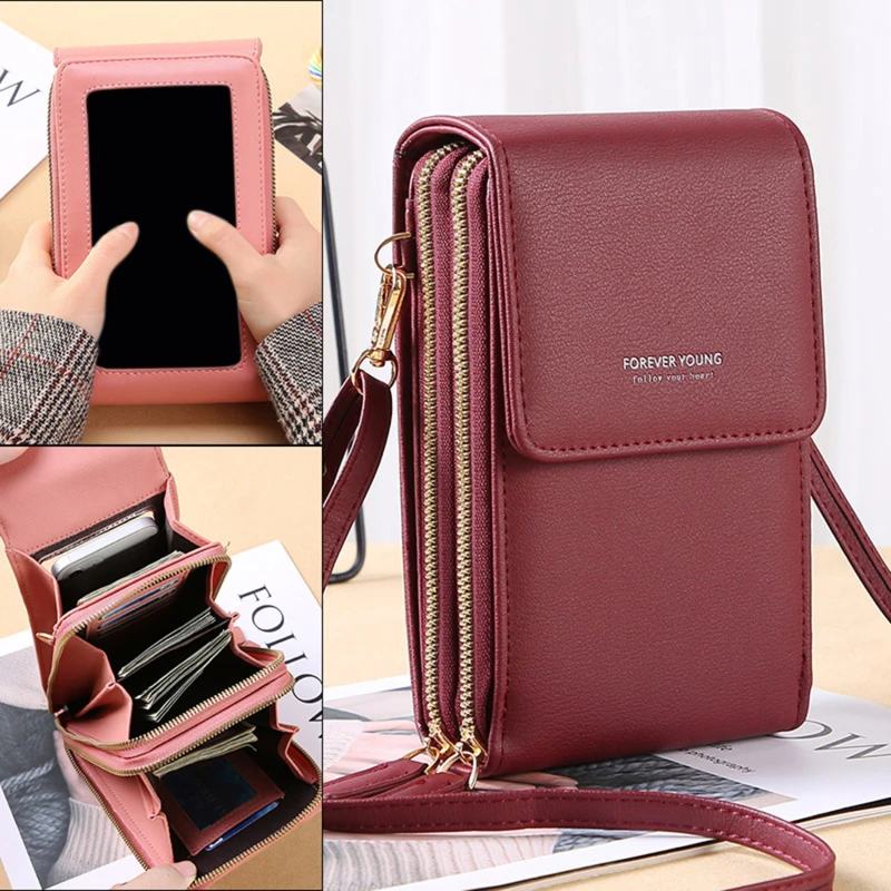 Soft Leather Wallets Women's Bag Touch Screen Cell Phone Purse Bags of Women Handbag Female Crossbody Strap Shoulder Bag