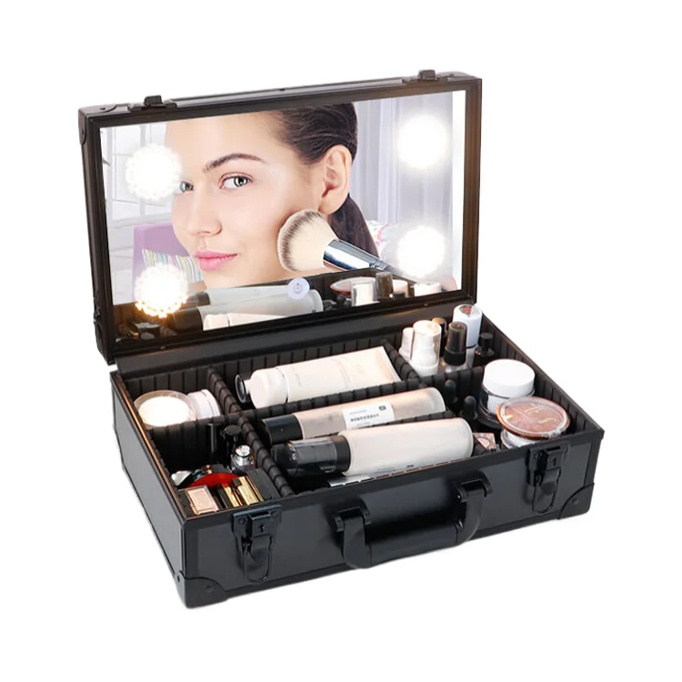 xx-Professional Hard Rolling Travel Lockable Rolling Train Case With Mirror Drawers Makeup Rolling Train Case Cosmetic
