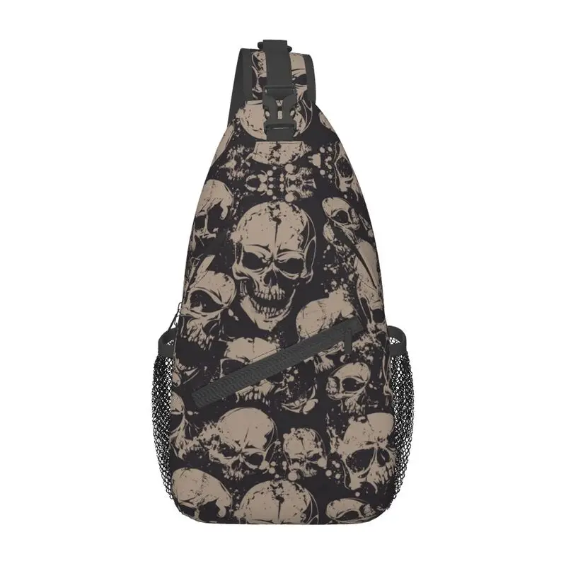 Mochila gótica de esqueleto de terror para hombres, bolso de pecho cruzado con Honda de calavera de muerte, mochila de hombro de moda para senderismo