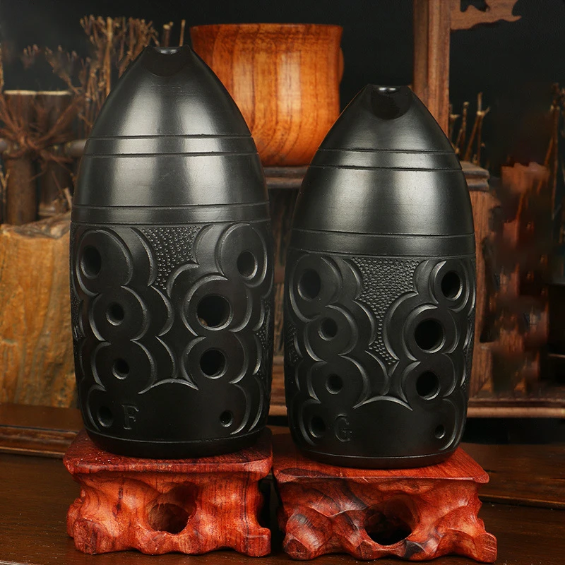 10 Holes Double Chamber Xun Ocarina E F G Tone Black Ceramics Handmade Xun Professional Ocarina Flute Musical Instrument Gifts