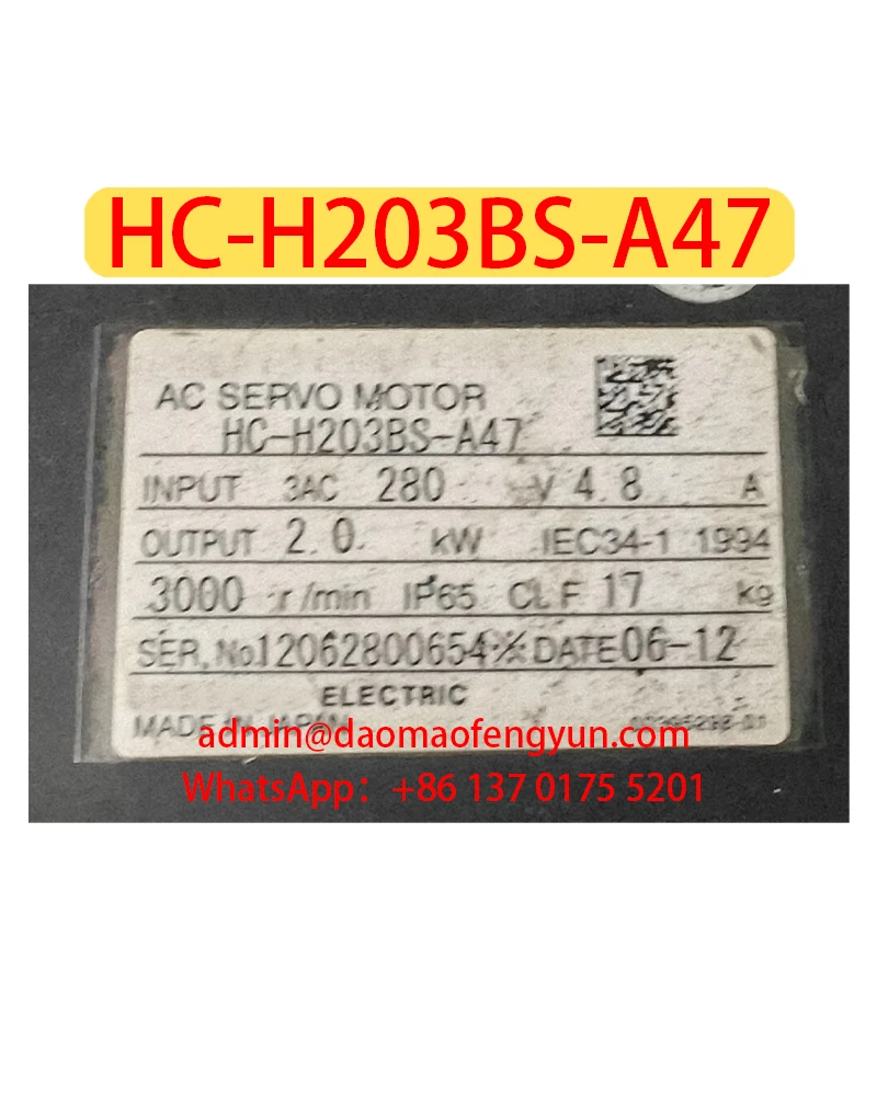 

HC-H203BS-A47 Used Servo Motor，HC H203BS A47，Fast shipping