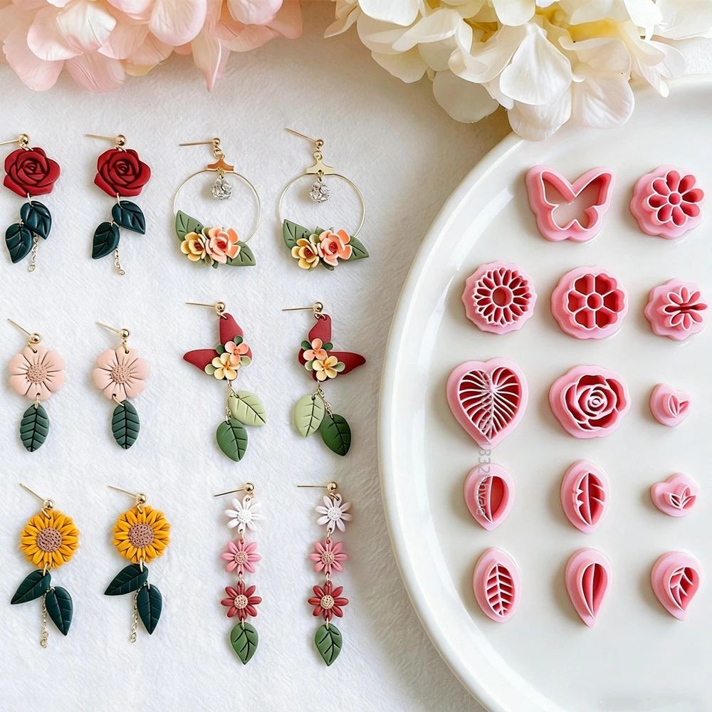 18/19/20MM Spring Flower Polymer Clay Cutters Mini Luxuriant Blossoms Leaves Pottery Clay Earring Dangle Jewelry Cutting Tools