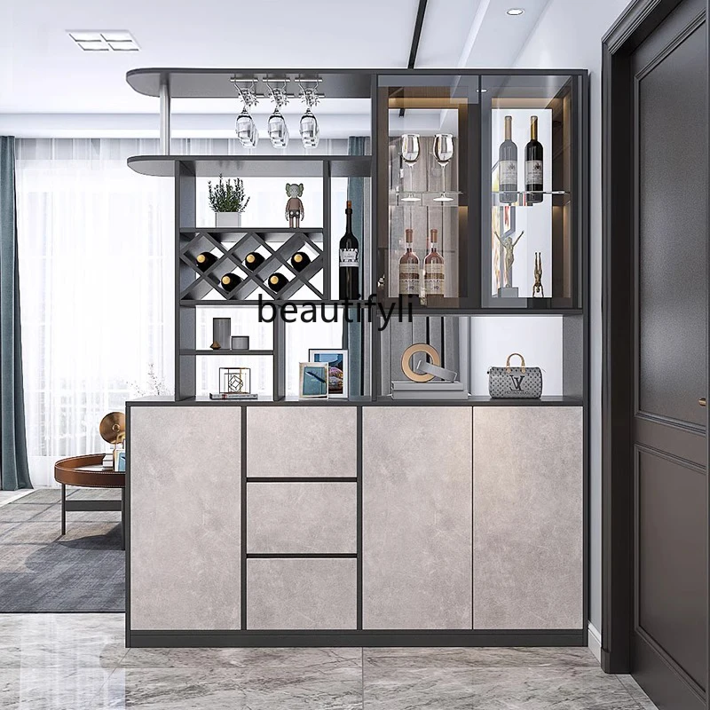 

Entrance shoe cabinet integrated light luxury wine cabinet partition cabinet double-sided door screen living room
