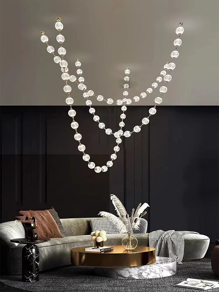 

2025 Trendy Pearl Necklace Design Led Dimmable Chandelier Balls Staircase 6 M Long Suspension Luminaire Lampen For Living Room