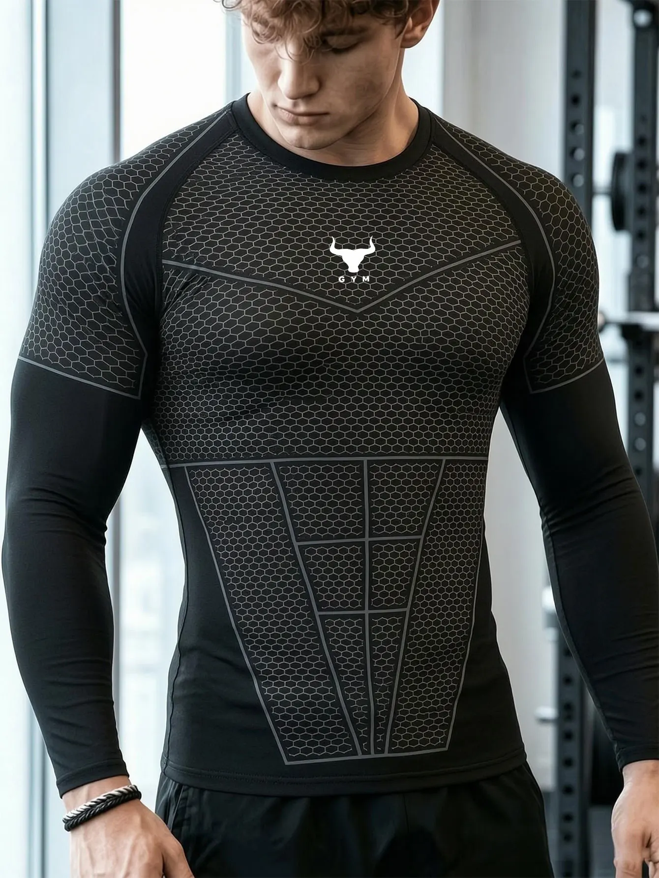 Men's Long Sleeves Fitness T-shirt Gym Compression Dry Fit Sportswear Spring And Autumn Outdoor Sports Running Tees Tops