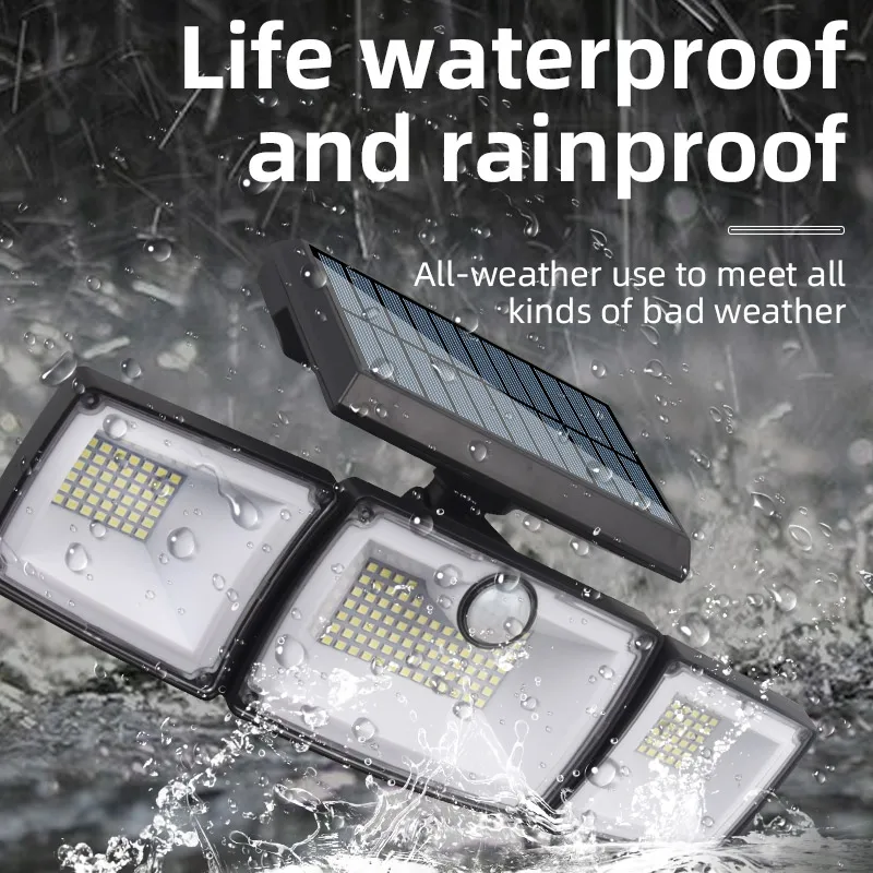 Solar Lamp Outdoor 3 heads LED Flood Security Lights Waterproof With PIR Motion Sensor Garden Yard Garage Street Wall Lighting