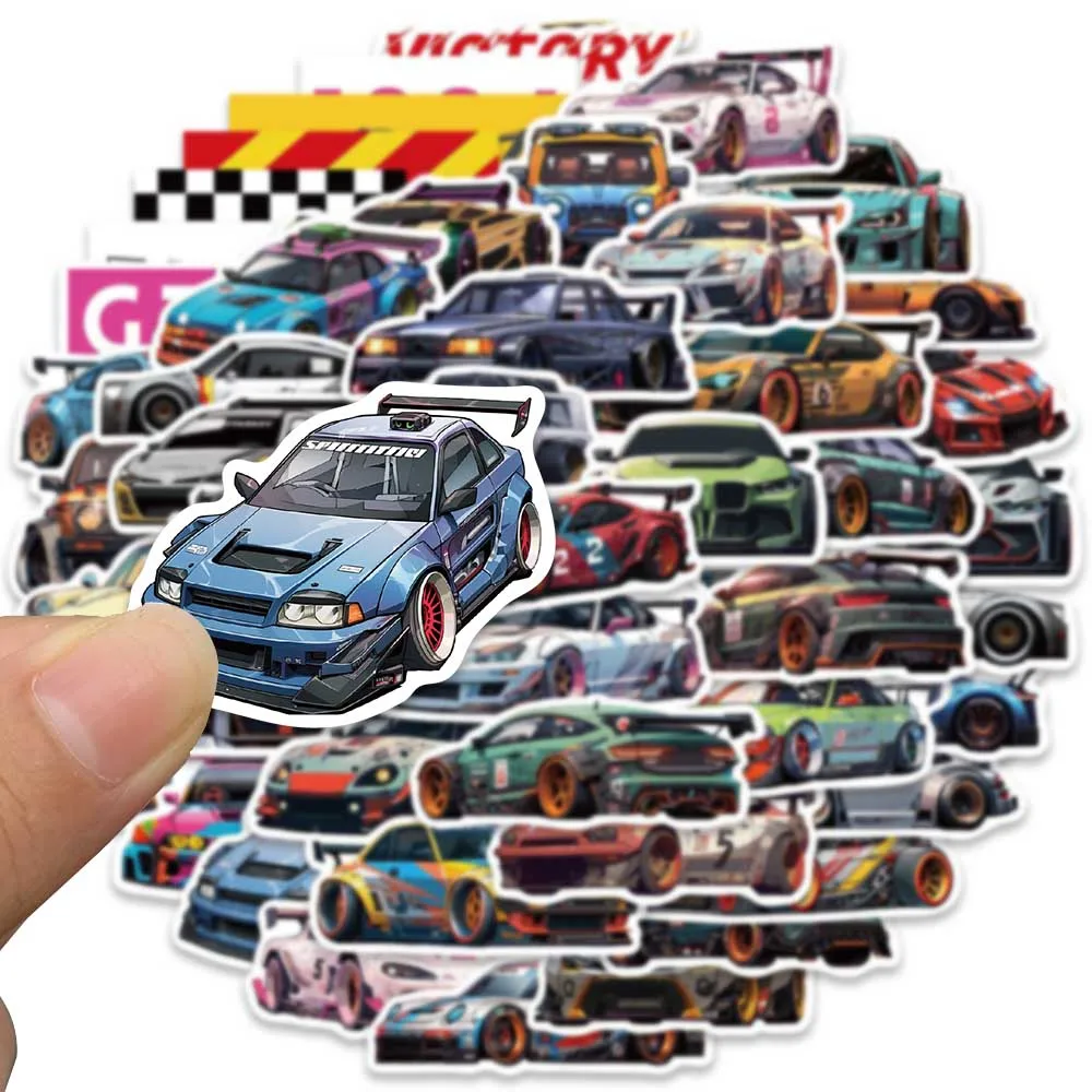 50pcs Cool Cartoon Racing Car JDM Stickers For Laptop Water Bottle Luggage Notebook Phone Waterproof Graffiti Vinyl Decals