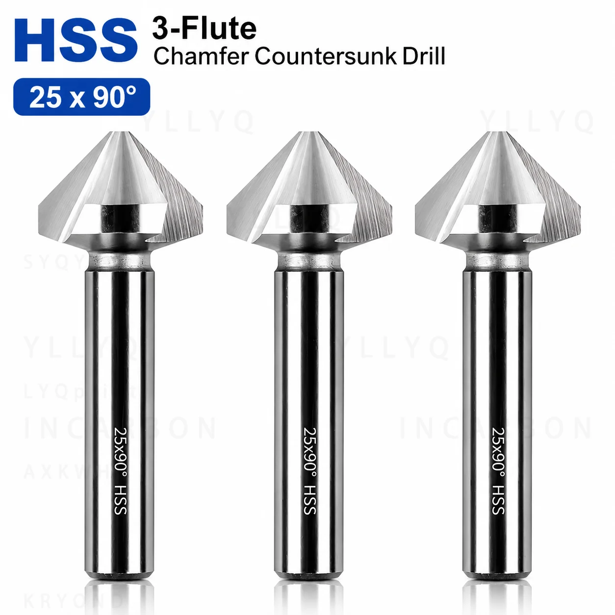 4.0-6.5mm HSS6542 90° 3 Flute Countersink Drill Bit Deburring Chamfer Cutter Inner Hole Trimming Tool for Metal Woodworking